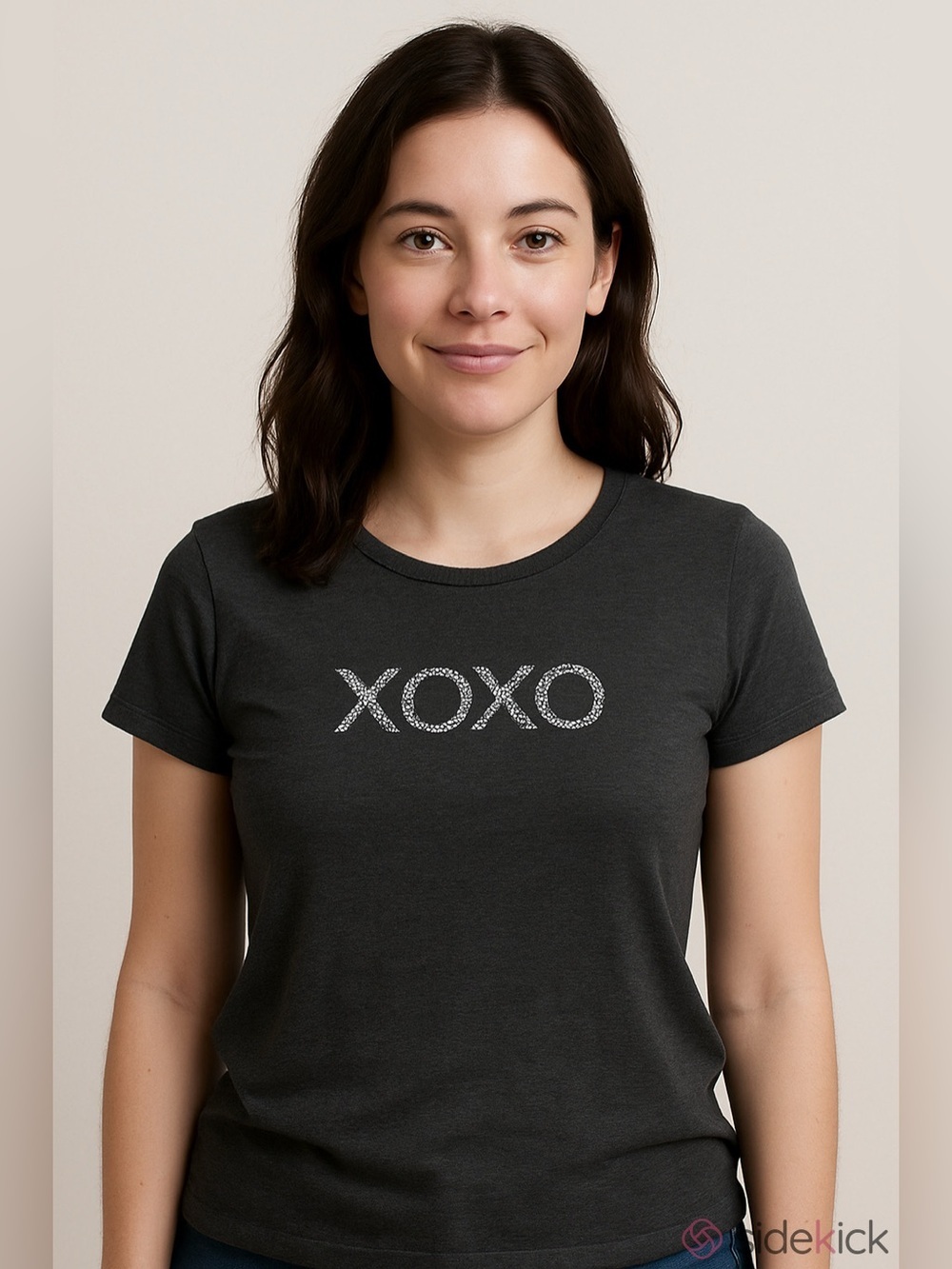 XOXO Rhinestone Logo Graphic Tee Dark Gray - Picture 2 of 2